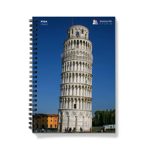 a spiral notebook with a picture of the leaning tower of pisa