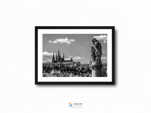 Prague Castle from Charles Bridge Black & White - Prague, Czech Republic