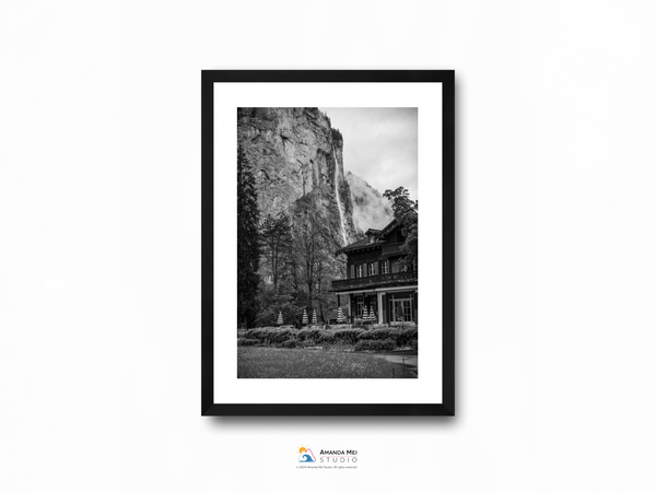 Swiss hotel below Trümmelbach Falls Black & White - Lauterbrunnen, Switzerland