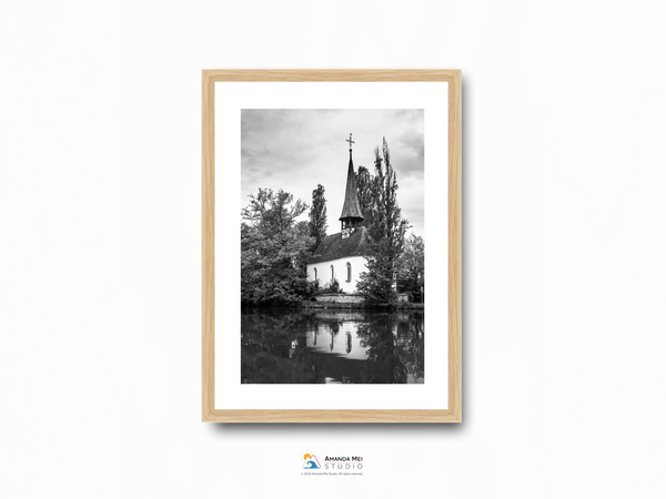 Chapel on the Rhine Black & White - Rheinau, Switzerland