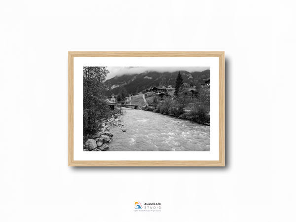 River through Grindelwald Black & White - Grindelwald, Switzerland