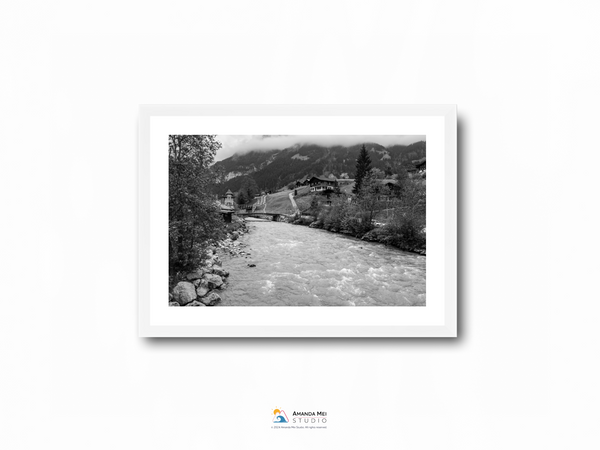 River through Grindelwald Black & White - Grindelwald, Switzerland