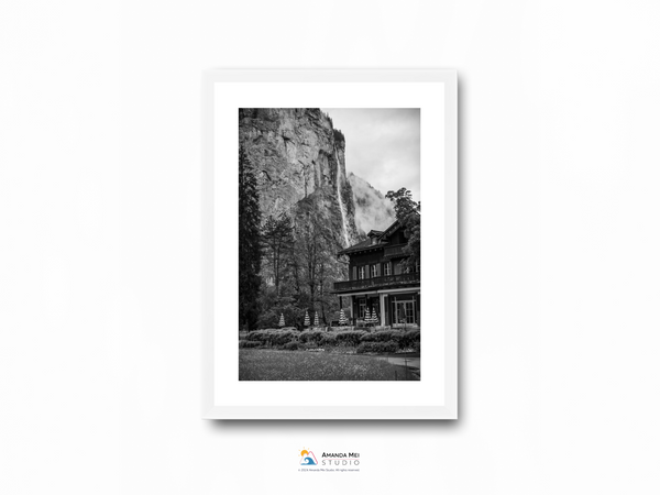 Swiss hotel below Trümmelbach Falls Black & White - Lauterbrunnen, Switzerland