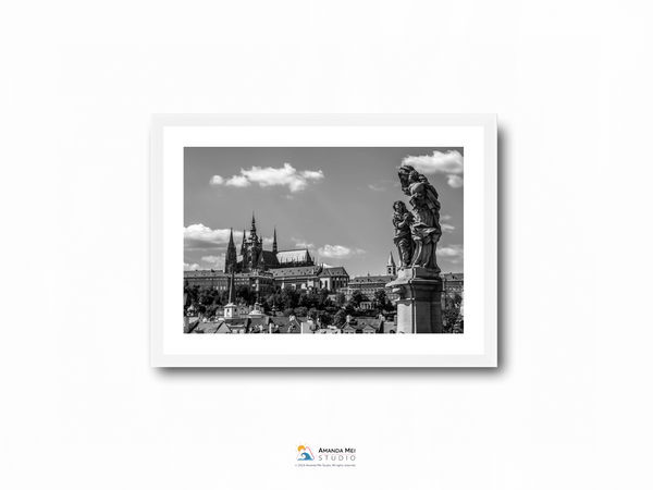 Prague Castle from Charles Bridge Black & White - Prague, Czech Republic