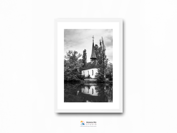 Chapel on the Rhine Black & White - Rheinau, Switzerland